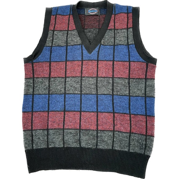 Vintage Jantzen Wool Acrylic Check USA Medium Vneck Sweater Vest VTG - Picture 1 of 5